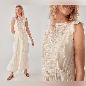 New! Maison Hotel Victorine Lace and Ruffle Cream Maxi Dress 🤍 Small